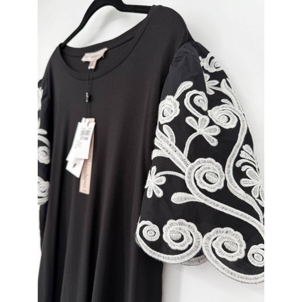 Catherine Malandrino Woman Black Embroidered Puff Sleeve Top 2X MCT42101W